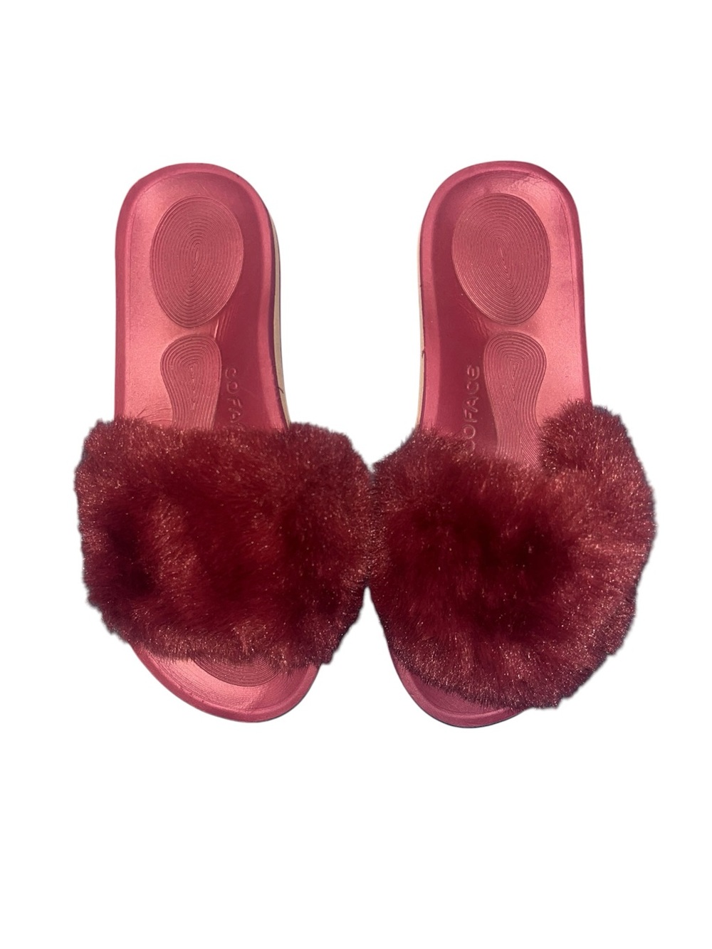 Coface Burgundy Faux Fur Slides Size 7